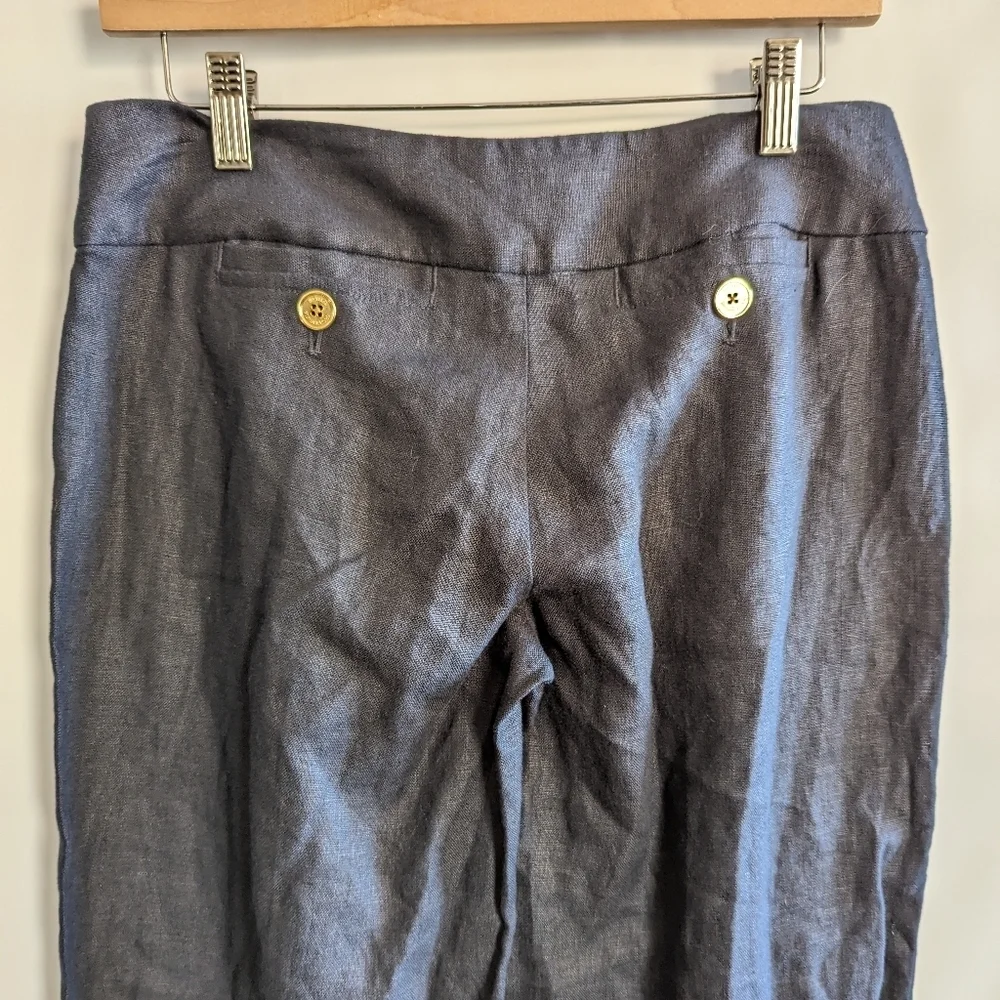 Michael Kors Wide Leg Linen Pants 2 Navy Blue Natural Fiber Dress Pant - Picture 4 of 10